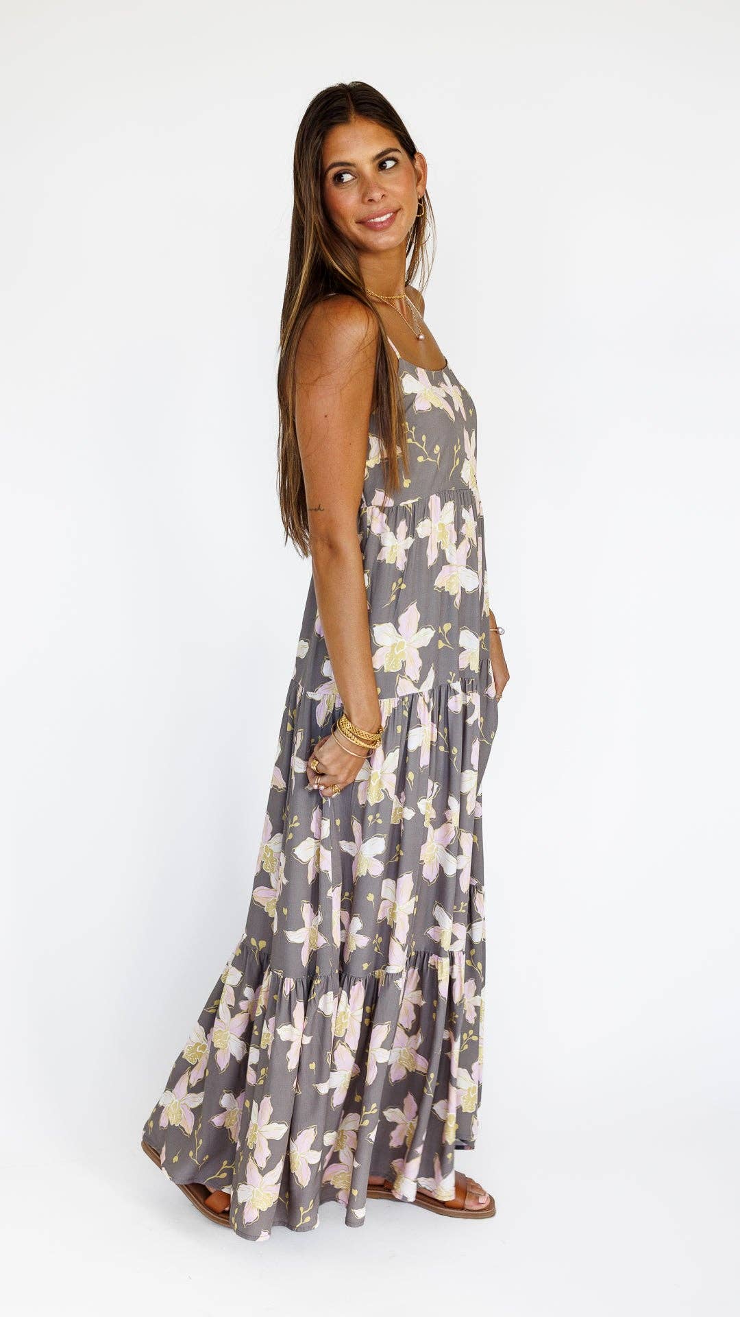 Orchid Blooms / Haleiwa Maxi Dress / Coconut Husk