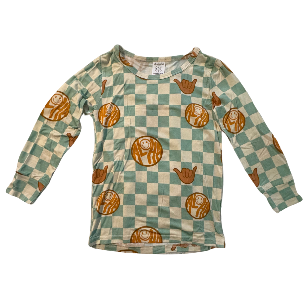 Pajama 2 Piece Set - Checkered Mint Aloha