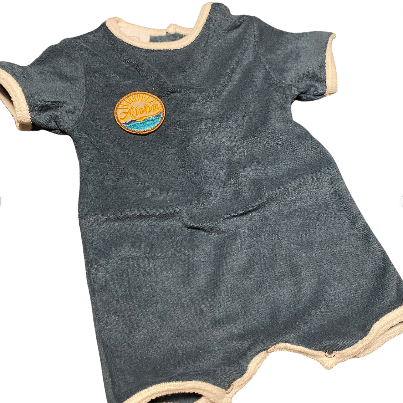 Terry Romper - Navy Blue, Aloha Waves Patch