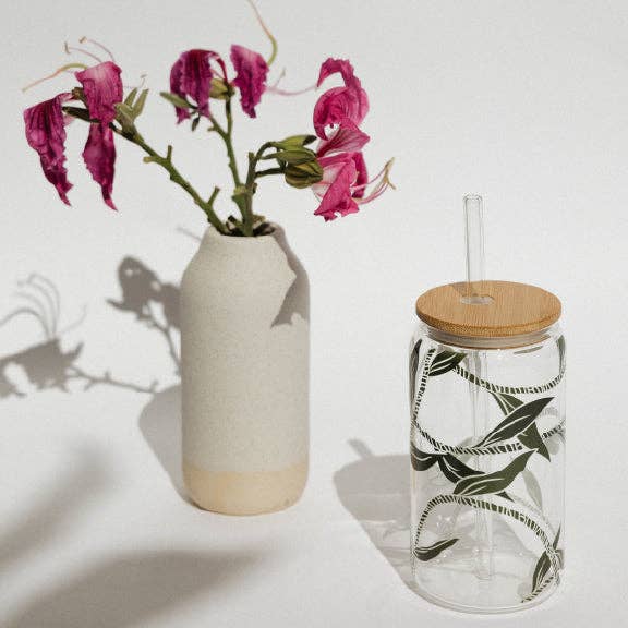 Ti Leaf Lei | 16 oz Glass Drinking Jar