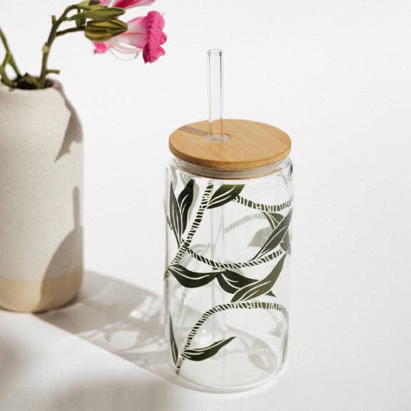 Ti Leaf Lei | 16 oz Glass Drinking Jar