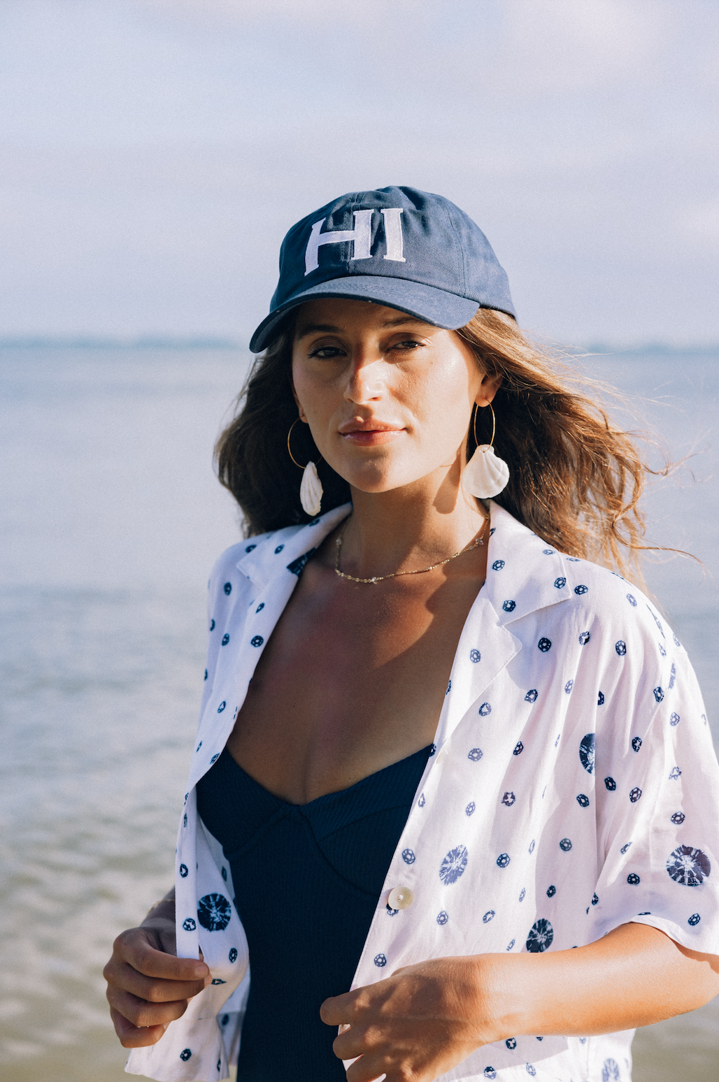 Womens Sustainable Ocean Print Button Up Shirt - Shells