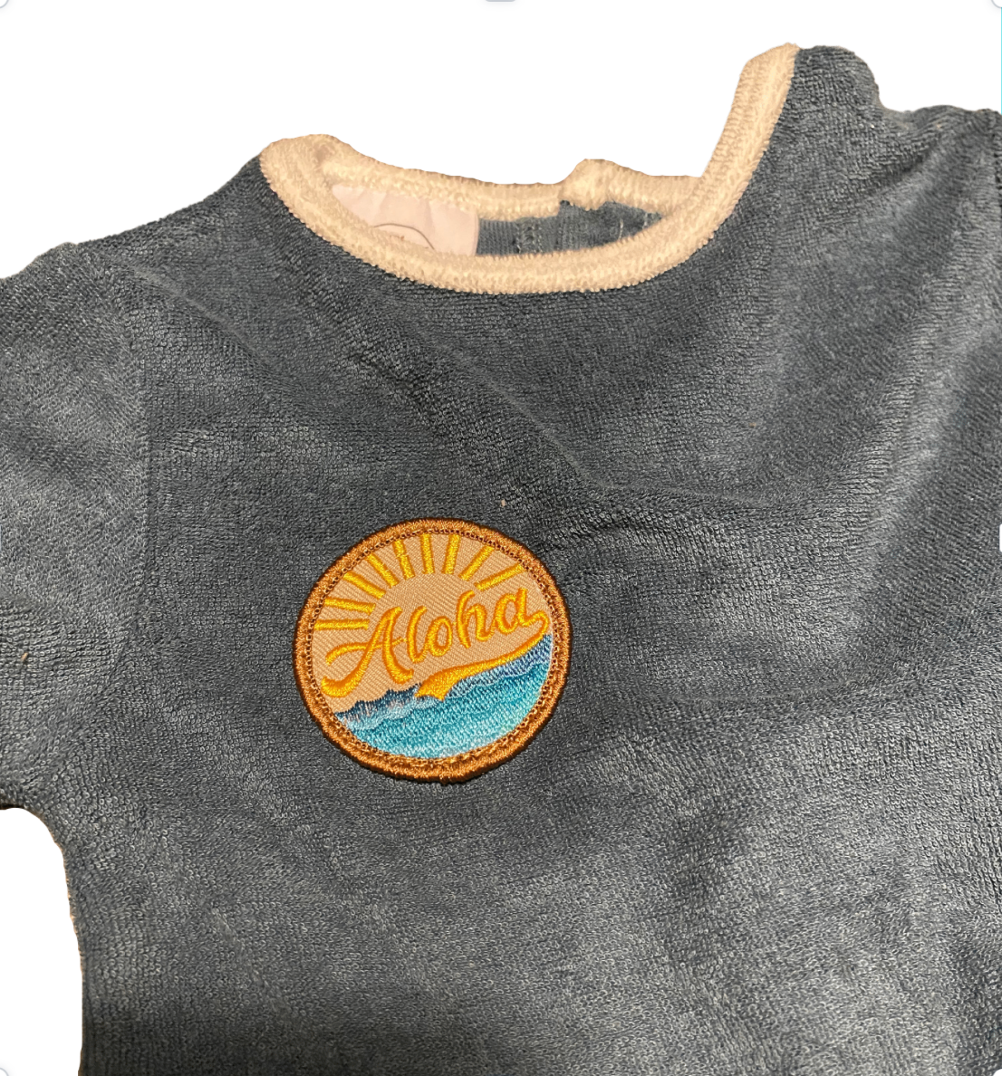 Terry Romper - Navy Blue, Aloha Waves Patch