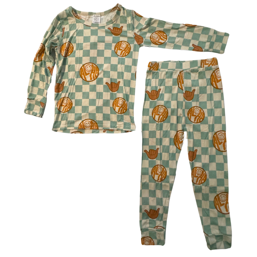 Pajama 2 Piece Set - Checkered Mint Aloha