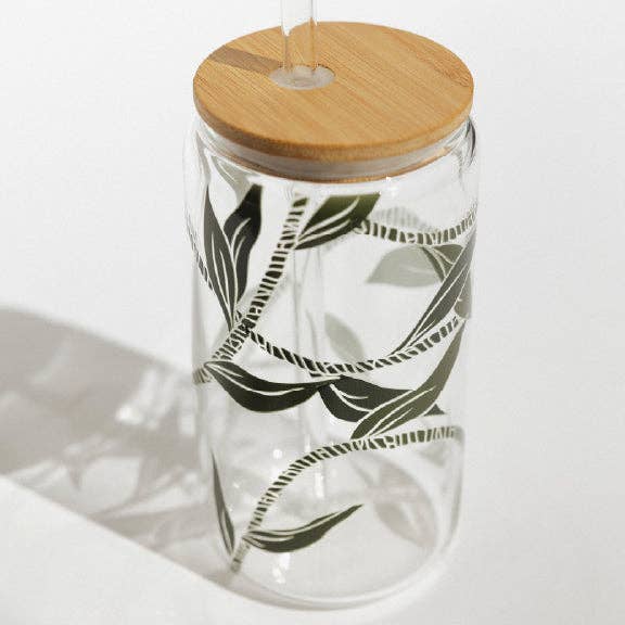 Ti Leaf Lei | 16 oz Glass Drinking Jar