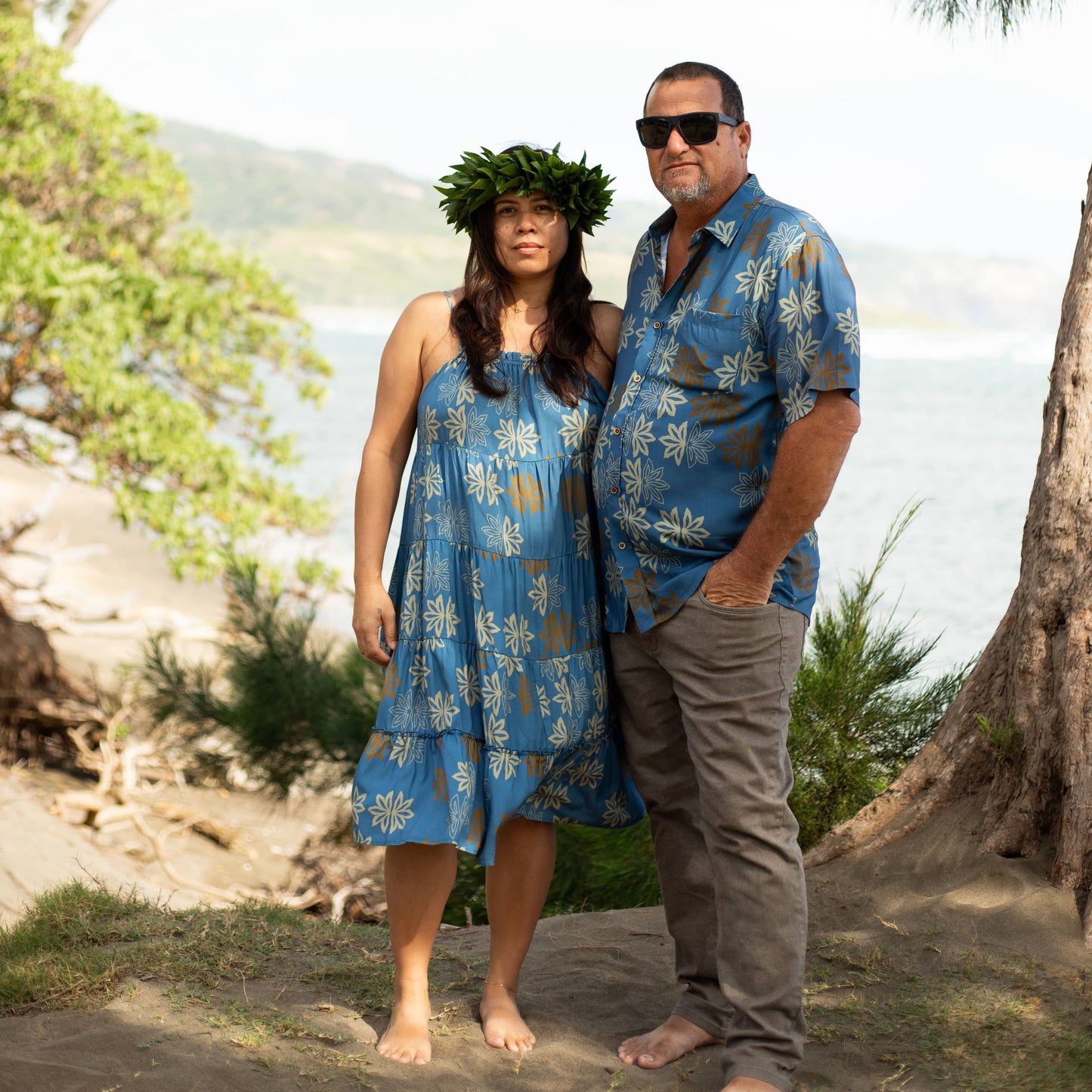 Mens Aloha Shirt - Sky Blue Naupaka