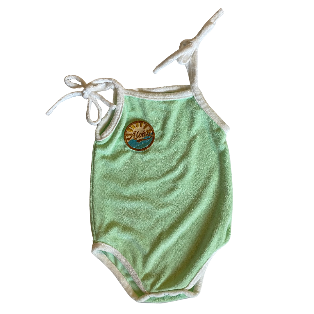 Terry Romper Tie Strap - Mint, Aloha Waves Patch