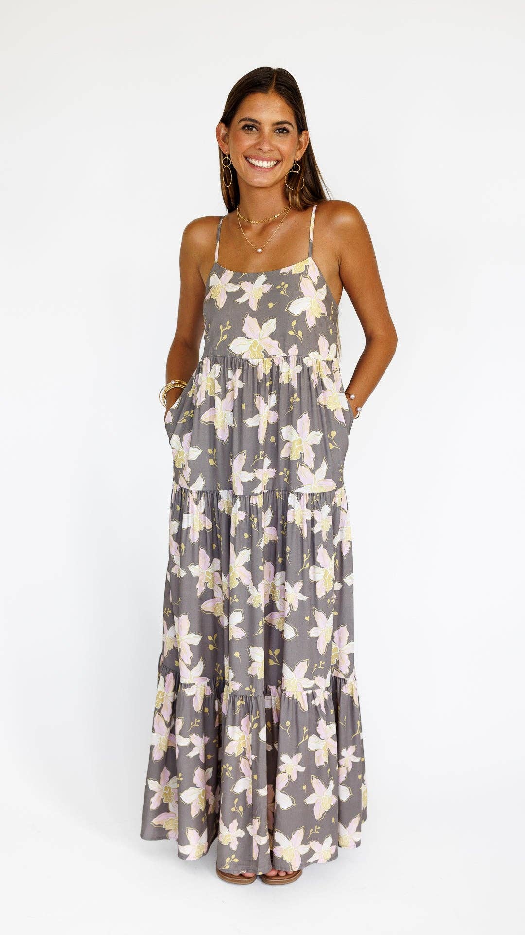 Orchid Blooms / Haleiwa Maxi Dress / Coconut Husk
