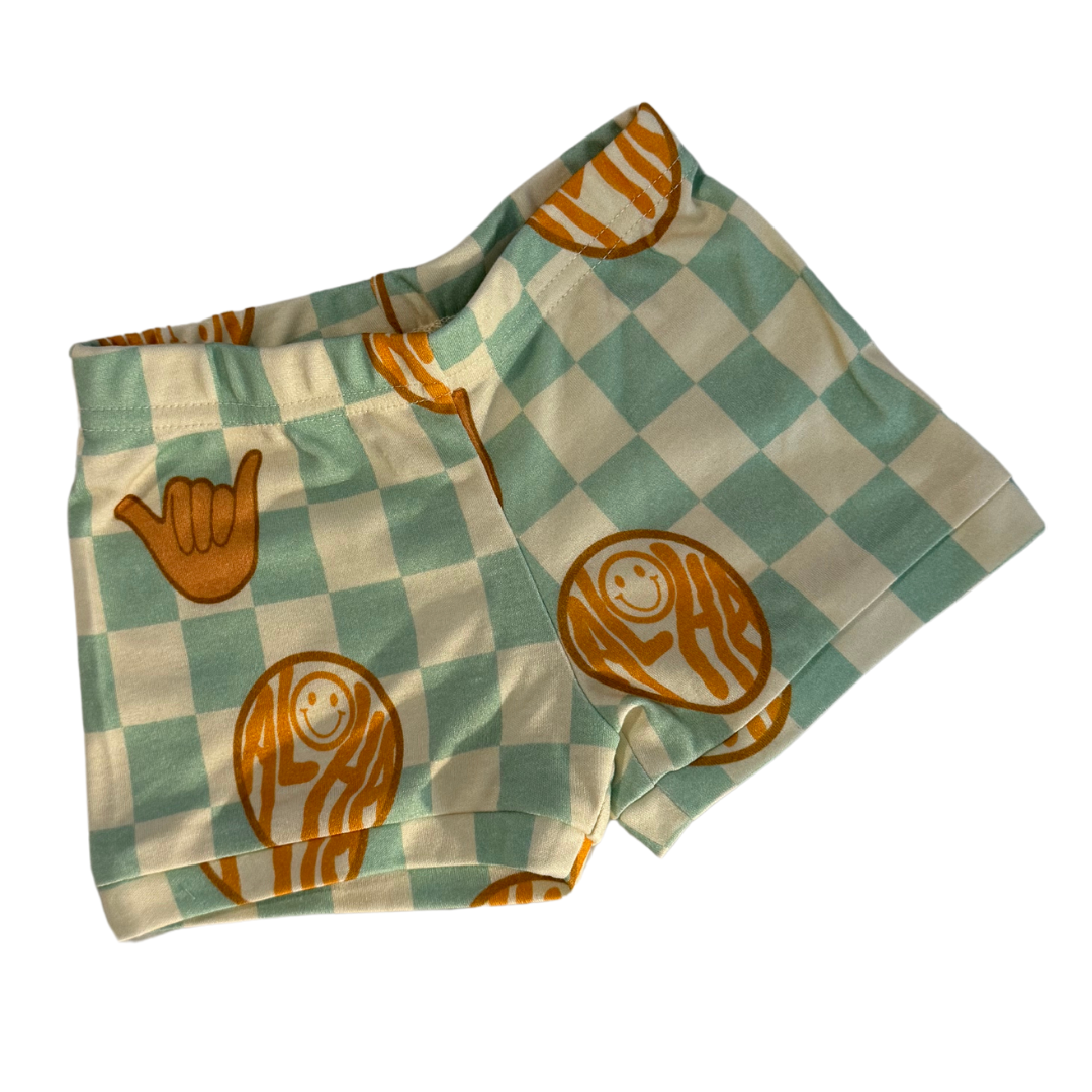 Stretch Shorties - Checkered Mint Aloha