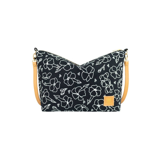 Slouchy Cross Body • Puakenikeni • White on Black Fabric