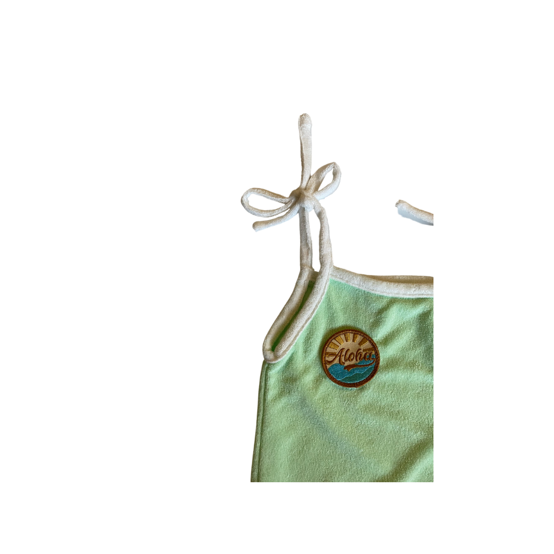 Terry Romper Tie Strap - Mint, Aloha Waves Patch