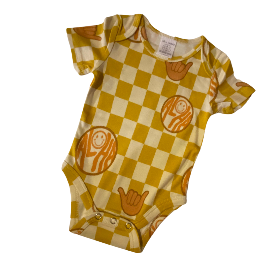 Classic Onesie - Checkered Yellow Aloha